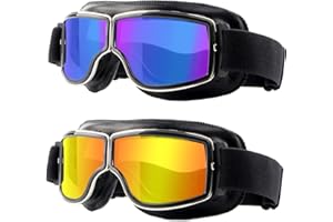 LJDJ Motorcycle Goggles,2 Pack Vintage Anti Fog Pilot PU Leather Glasses Dustproof ATV Off Road Motorbike Helmet Eyewear Protect for Ridding Motorcross Classes Aviator Goggles for Men Women Adult
