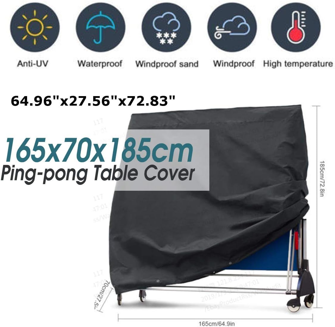 ESSORT Outdoor Ping Pong Table Cover, 210D Durable Oxford Fabric Table Tennis Cover, Weatherproof Heavy Duty Unfolded/Upright Table Tennis Cover(64.96"x27.56"x72.83", for Upright Table) : Sports & Outdoors