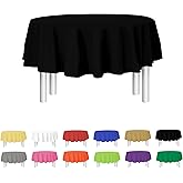 Party Dimensions Black Disposable Plastic Tablecloth for Round Tables (12 Pack) 84 inches Table Cloths for Parties, Events & Weddings, Indoors & Outdoors, Plastic Table Cover