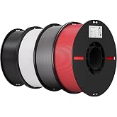 Creality PLA 3D Printer Filament 4KG, Black &amp; White &amp; Grey &amp; Red, 4-Pack | PLA Filament 1.75mm, Smooth Printing, Neatly Wound, +/-0.02mm Accuracy, Compatible with Most FDM 3D Printers