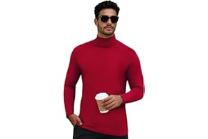 KGGEOO Men's Thermal Turtleneck Basic Layer Lightweight Pullover Sweater Long Sleeve Fleece Lined Athletic Warm Undershirt