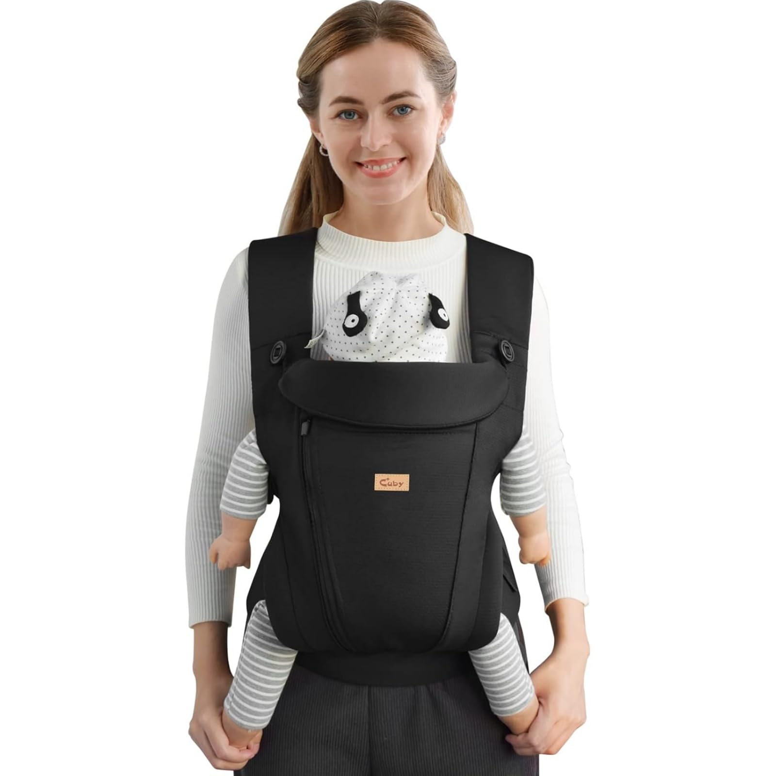 CUBY Baby Carriers for Newborn, Kangaroo Ergonomic Structured Zippers Toddler Baby Carrier 6 Months+, Facing & Back Baby Carriers from Newborn, Adjustable Head Neck Support with Head Cover 30LBS
