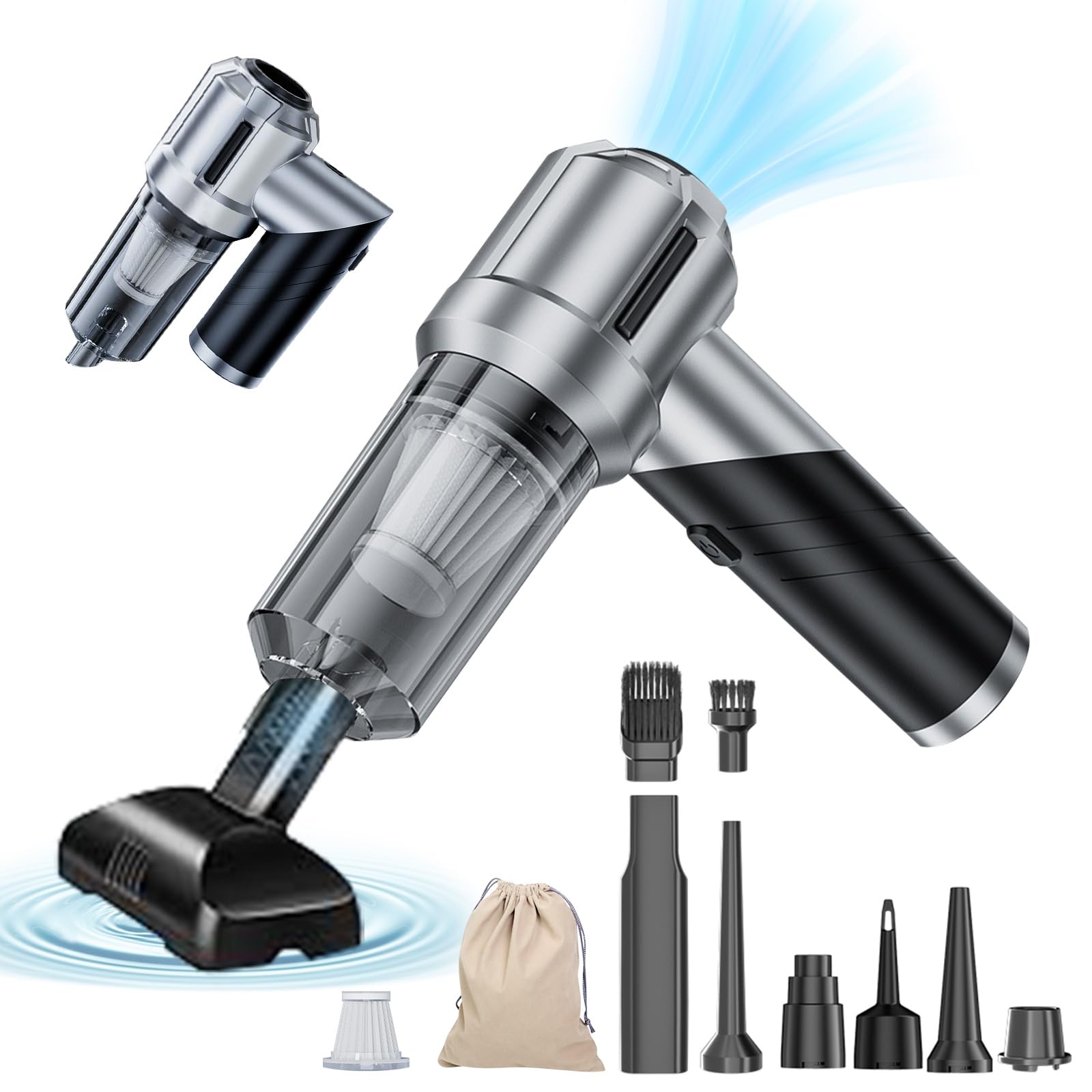 Photo 1 of ******* park only********houscly Portable Cordless Foldable 20000PA High Power Mini Vacuum Cleaner, 4-in-1 Compressed Duster & Air Blower & Pump, Hand Held Vacuum, Brushless Motor, for Car, Home, Office, Pet, Camping