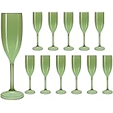 LEYIQU Champagne Flutes, Plastic Champagne Glasses for Wedding, Disposable Wine Glasses for Valentine’s Day Party Mimosa Bar Anniversary Event Drinks (12, Green)