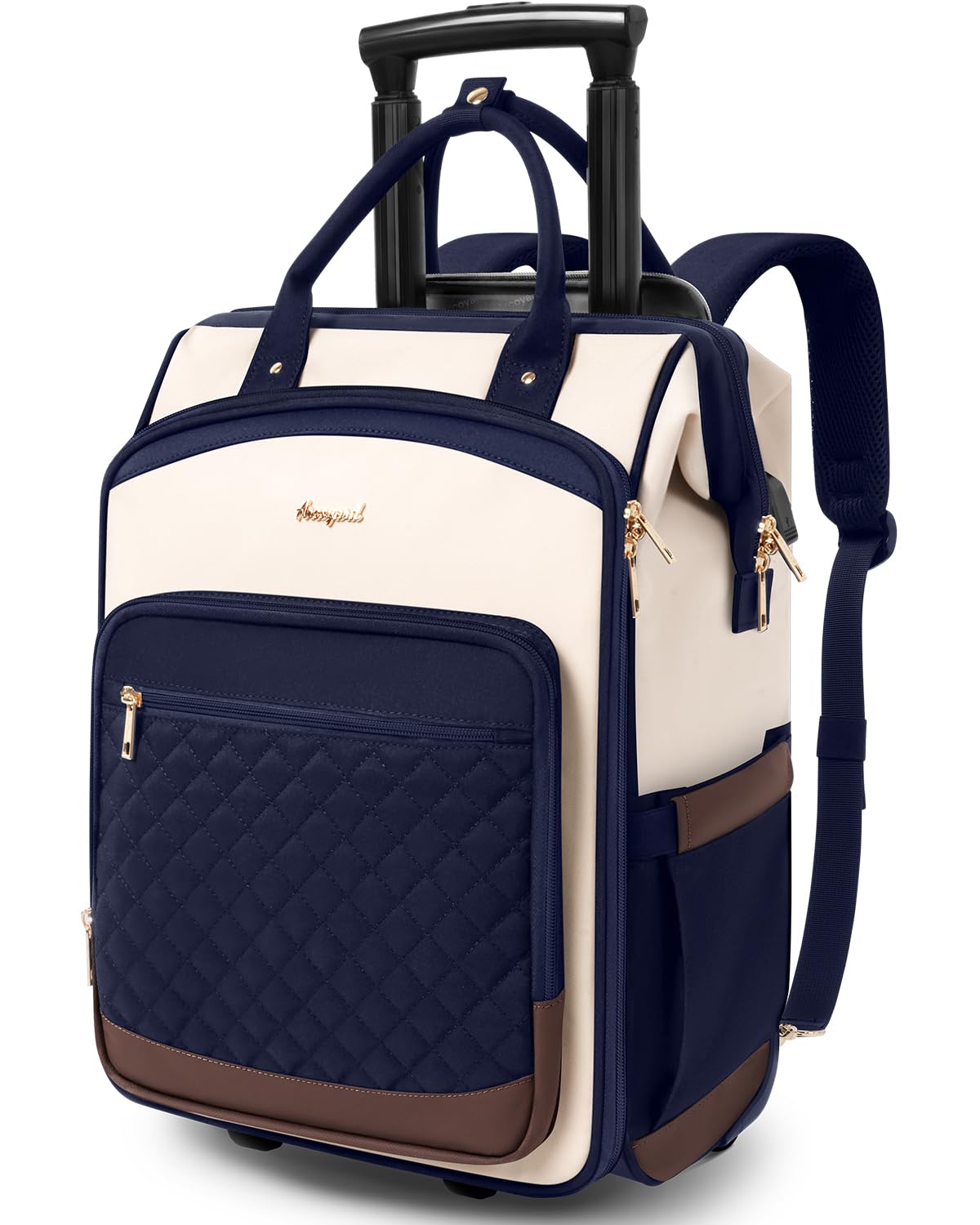 Photo 1 of Rolling Backpack for Women, Travel Backpack with Wheels, Vertical Storage Wheeled Laptop Backpack, Backpack on Wheels for College Business Work Overnight, Stylish Rolling Laptop Bag, Navy Blue