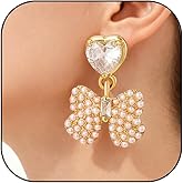 Gold Pearl Bow Stud Earrings for Women Dainty Heart Rhinestone Bow Earings Elegant Bride Wedding Earring Christmas Jewelry Gifts