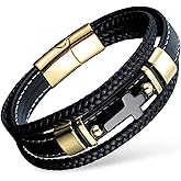 VANFORWYN Mens Bracelet Cross Multilayer Black Braided Genuine Leather Bracelet for Men Christian Jewelry 316L Stainless Steel Clasp Religious Gift for Men