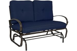 Kozyard Cozy Patio Glider Bench - Outdoor Rocking Loveseat with Sturdy Frame and Cushioned Seats for Patio, Yard - Rocker Swing with Outdoor Seating, Perfect for Porch Outdoo (NavyBlue)