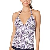 Calvin Klein Womens Python Printed Halter Tankini Top