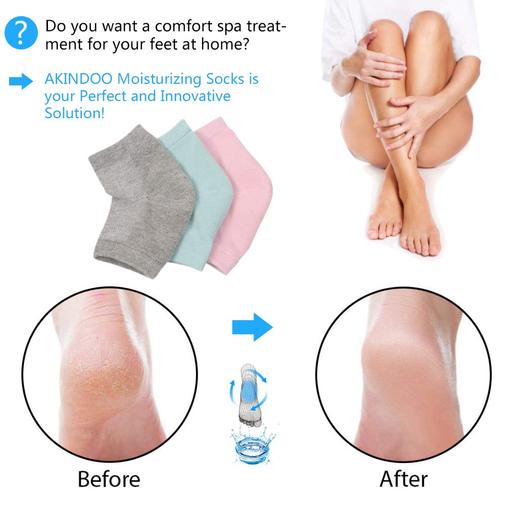 Moisturizing Socks, 3 Pairs-Moisturizing/Gel Heel Socks for Dry Cracked Heels, Open Toe Socks, Ventilate Gel Spa Socks to Heal and Treat Dry, Gel Lining Infused with Vitamins (Pink, Turquoise, Grey) : Beauty