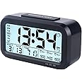 WinFong Digital Alarm Clock for Bedroom, 4.3" Screen Desk Clock with 3 Bells, Rechargeable Battery Operated Small Clock with Temperature, Snooze, Calender, 12/24H Display for Heavy Sleepers (Black)