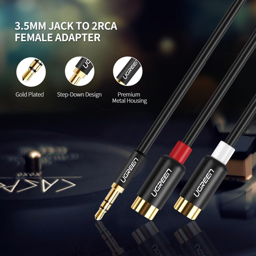 UGREEN 3.5MM Male to 2 RCA Female Jack Stereo Audio Cable Y Adapter Gold Plated Compatible for iPhone, iPod, iPad, MP3, Tablets, HiFi Stereo System, Computer Sound Speaker: Electronics
