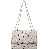 Strawberry Purse Corduroy Tote Bag for Women Cute Aesthetic Crossbody Bag Fashion Chain Shoulder Handbag Canvas Wallet