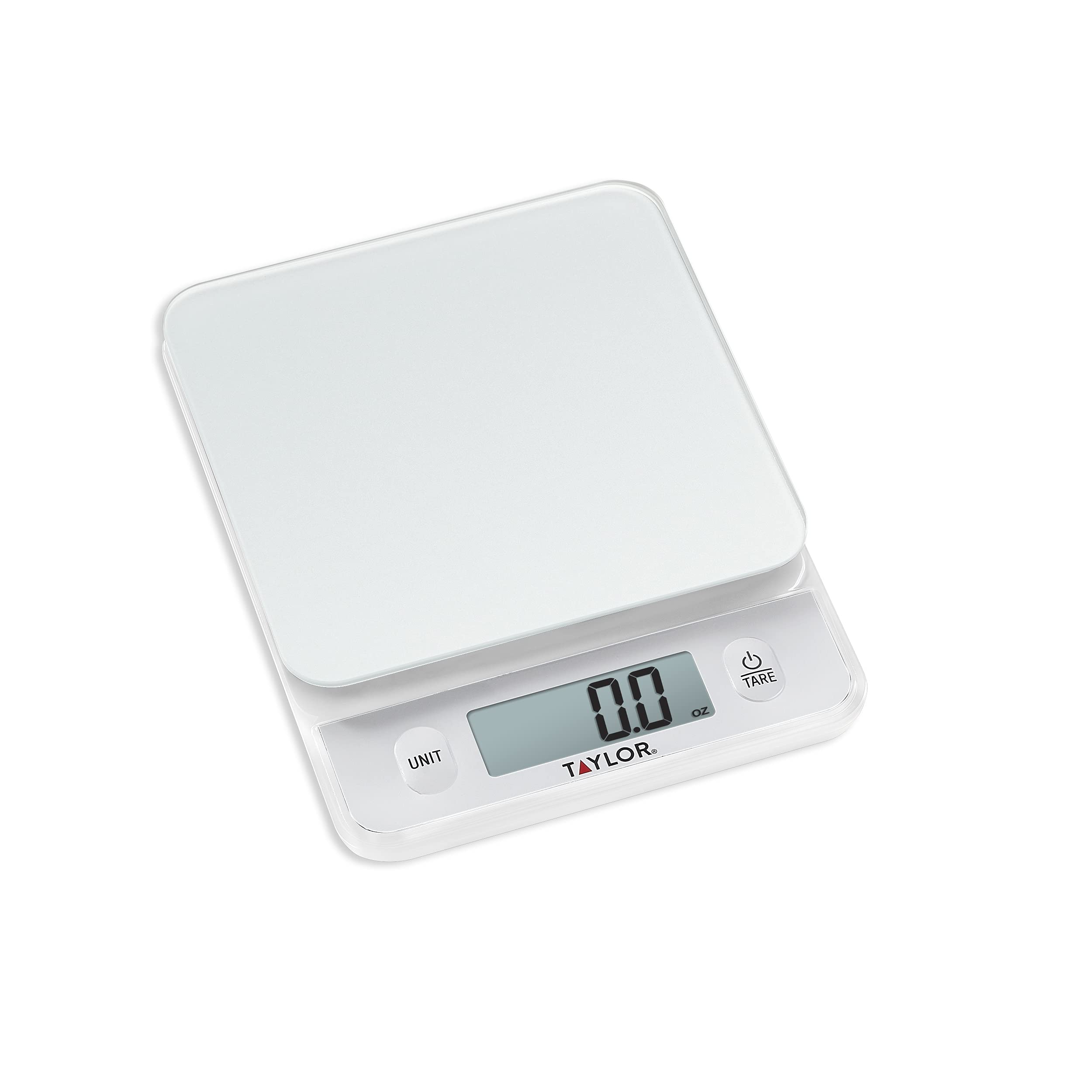 Taylor Glass Top Food Scale with Touch Controls, 11 lb Capacity, Sleek Silver Design, Accurate and Easy-to-Use Scale for Cooking and Baking
