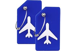 Gostwo 2 Pack Silicone Luggage Tags for Suitcases, 26 Initial Letter Baggage Labels Handbag School Bag Suitcase Instrument Tag with Stainless Steel Loop(Blue)(Airplane)