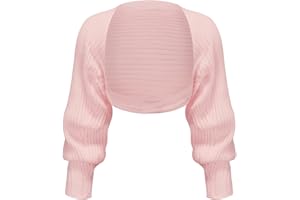 EXARUS Girls Open Front Cropped Half Cardigan Knit Ribbed Teen Bolero Shrug Batwing Long Sleeve Sweater Casual 8-14Y