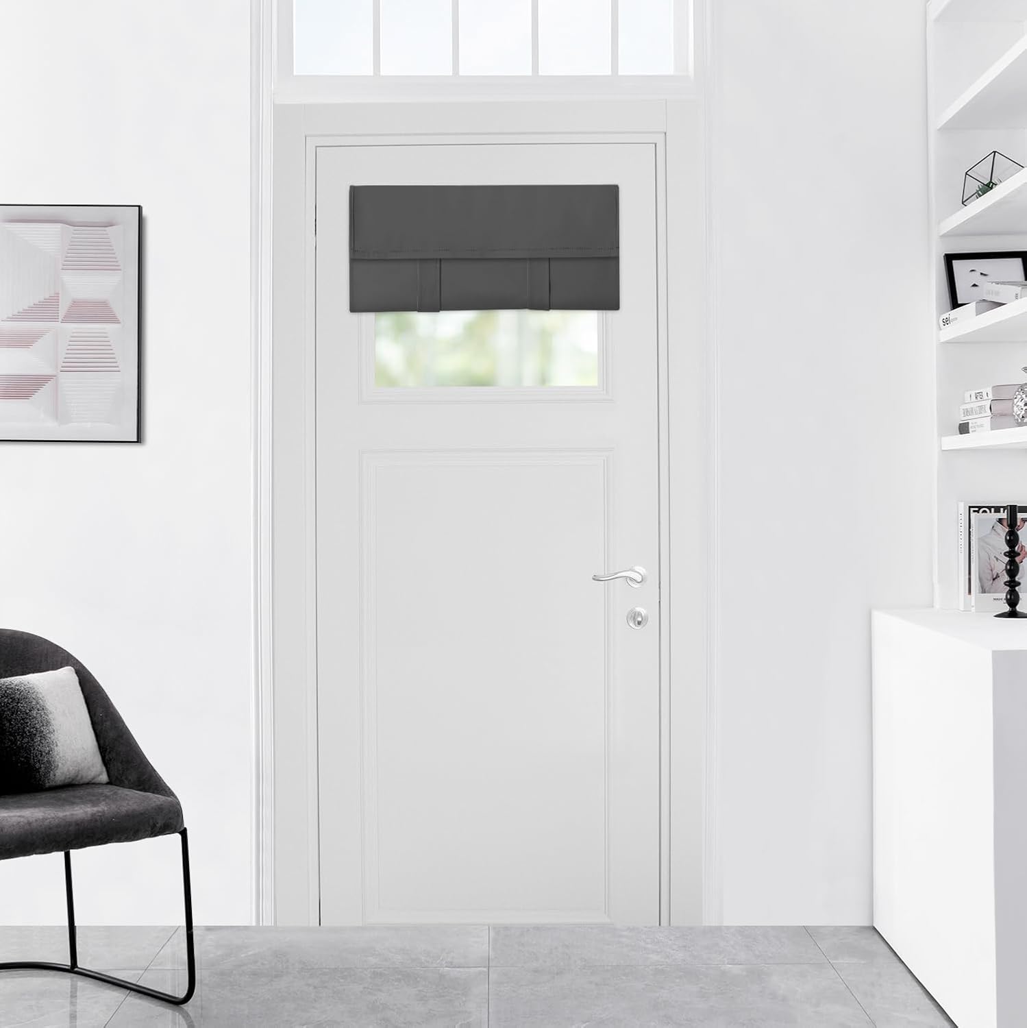 Window Treatments - WdFour Side Door Curtains for Door Window, Room Darkening Solid Color Door Window Covering for Glass Door, Front Door Sidelight Curtain Tie up Shade 24W x 18L Inches, 1 Panel, Dark Gray.