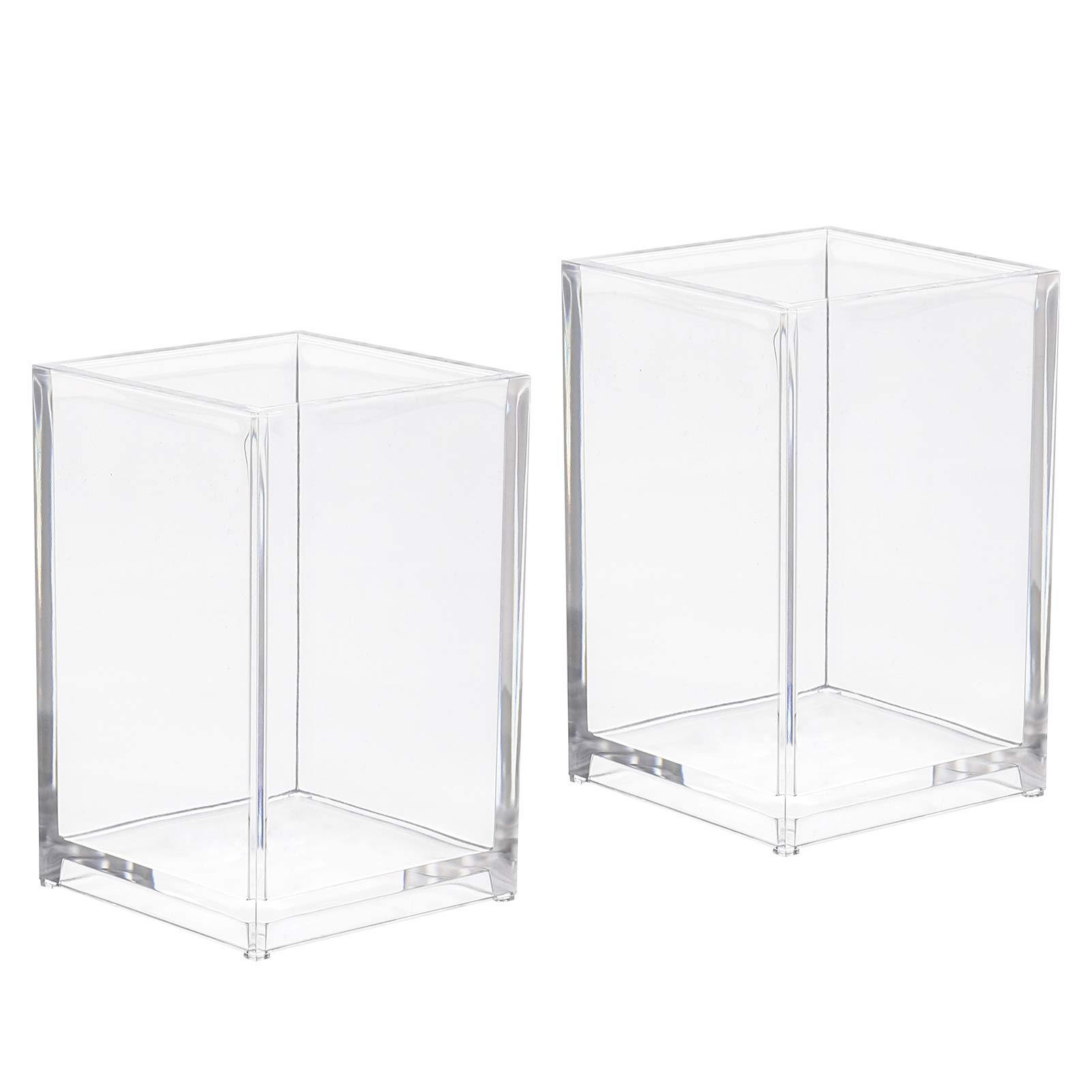 Phoetya 2pcs Acrylic Pen Pot, Pen Holder Makeup Brush Holder Cosmetic Organizer for Desk Accessory