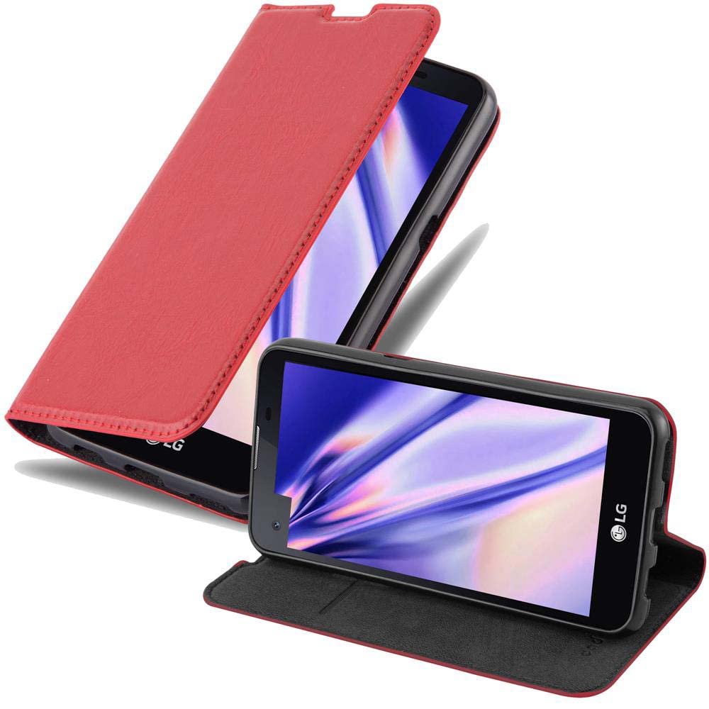 cadorabo Book Case works with LG X SCREEN in APPLE RED - with Magnetic Closure, Stand Function and Card Slot - Wallet Etui Cover Pouch PU Leather Flip