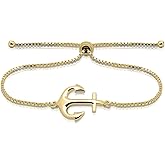 Hoops & Loops 925 Sterling Silver Sailor Anchor High Polished Hypoallergenic Anti-Tarnish Adjustable Bracelet for Women Men, Silver, Yellow Gold & Rose Gold
