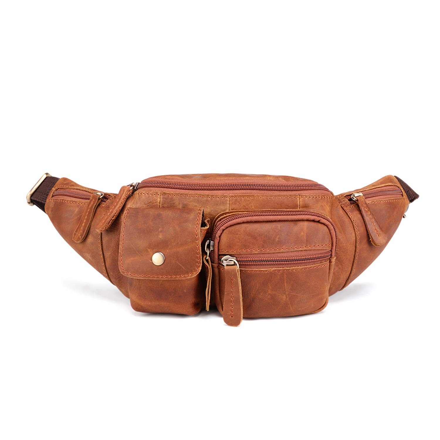 FANDARE New Waist Packs Men Chest Sling Bag Waterproof Waist Pouch Fanny Pack Teenager Genuine Leather Crossbody Shoulder Bag for Business Campus Outdoor Travel Running Cycling Yellow Brown