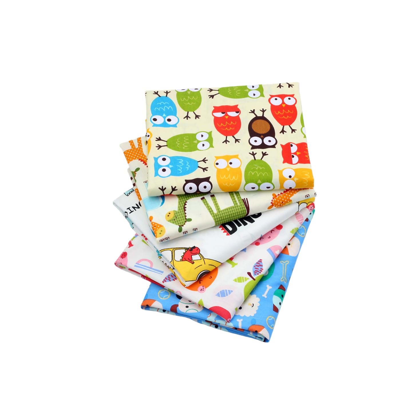 CraftsFabrics 5pcs 40x50cm (16x20) Cartoon Animals Printed Cotton Fat Quarters Bundle (for Quilting, Scrapbooking, Sewing, Arts & Crafts, Baby Clothing, Nursery, DIY Projects, Collage)