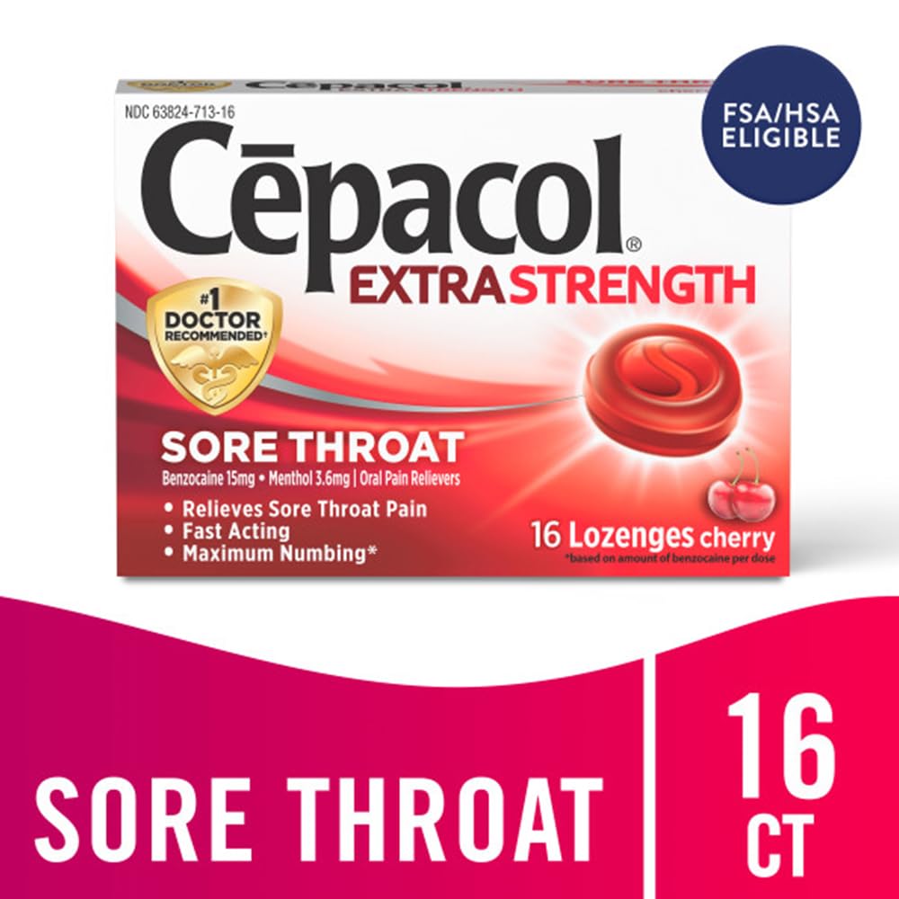 Cepacol Maximum Strength Throat Drop Lozenges, Cherry, 16 ct