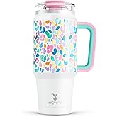 Meoky 32 oz Tumbler with Handle, Insulated Tumbler with Lid and Straw, Stainless Steel Travel Mug, Keeps Cold for 24 Hours, 100% Leak Proof, Fits in Car Cup Holder (Leopard)