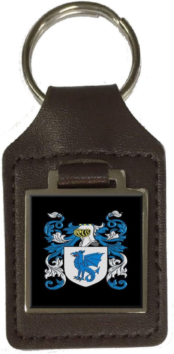 Select GiftsHince Family Crest Surname Coat of Arms Brown Leather Keyring Engraved