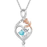 Brisskaari Forever Love Heart Necklace for Women 925 Sterling Silver Flower Heart Jewelry with Gemstone Birthday Anniversary Wedding Gifts for Wife Girlfriend