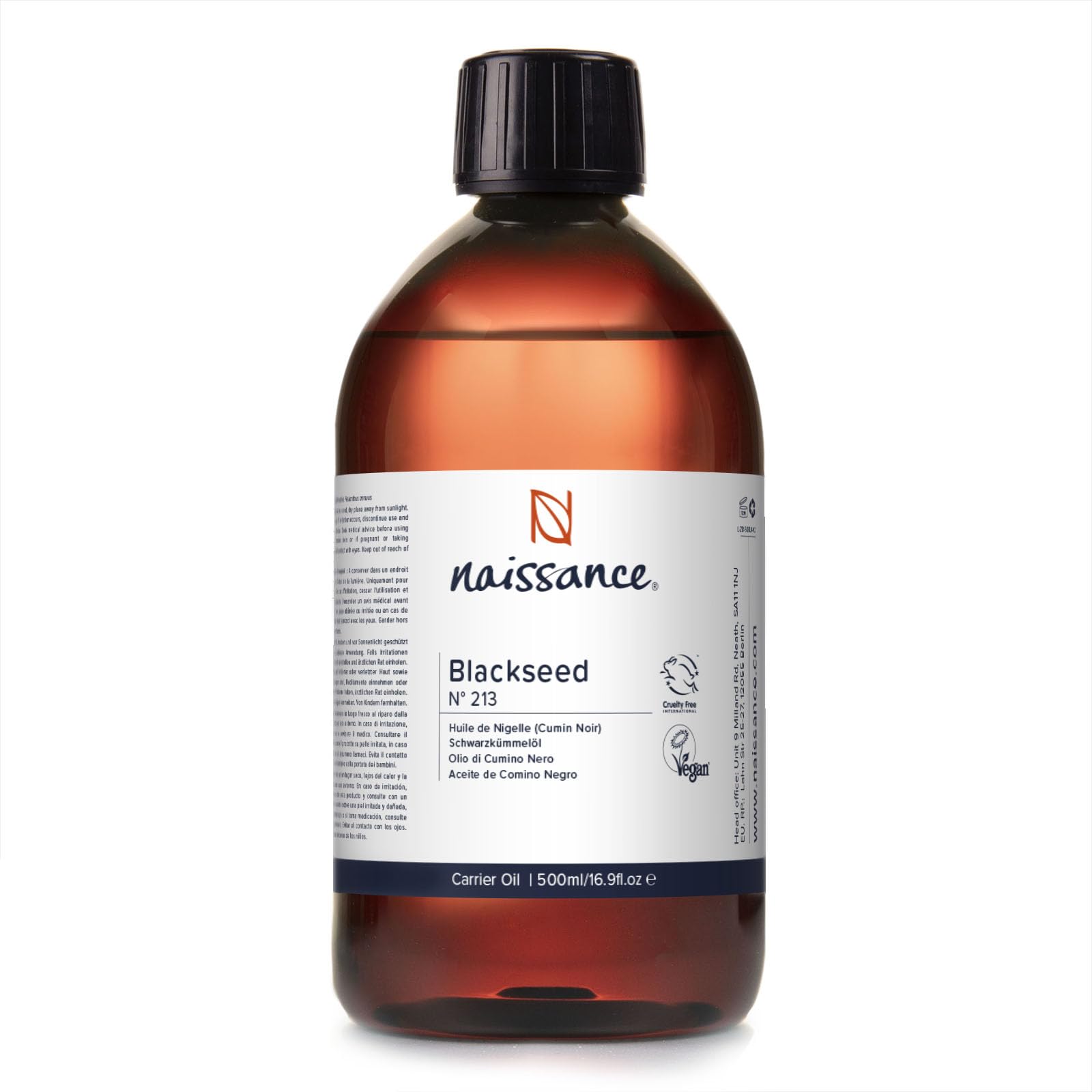 Naissance Cold Pressed Black Seed Oil (No. 213) - 900ml - (Cumin Seed, Nigella Sativa) - Natural, Unrefined, Vegan - for Skin, Face, Nails, Body, Hair, Growth, Shampoo, Massage