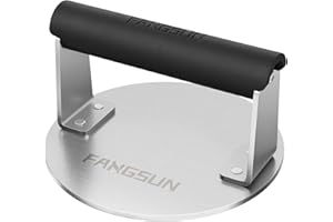 FANGSUN Smashed Burger Press, Burger Smasher for Griddle, Heavy-duty Stainless Steel Hamburger Press with Heat-resistant Handle, Non Stick Bacon Press, 6-Inch Grill Meat Press, Griddle Accessories Kit