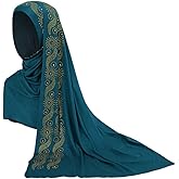 Muslim Women Shiny Rhinestone Hijab Head Wrap Long Scarf Shawl Soft Solid Islamic Ramadan Eid Prayer Jersey Turban