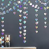 Iridescent Party Decorations Holographic Heart Garlands Disco Theme Birthday Decoration Hanging Wedding Banner Graduation Decor Neon Streamers,Baby Bridal Shower Engagement Valentines Decor