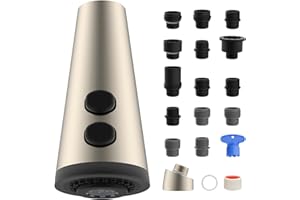 HYGIE RINSE 4 Function Kitchen Faucet Head Replacement Universal Pull Down Kitchen Sink Faucet Sprayer Head with 15 Adapters Compatible with American Standard/Kohler/Moen/Delta, Brushed Nickel