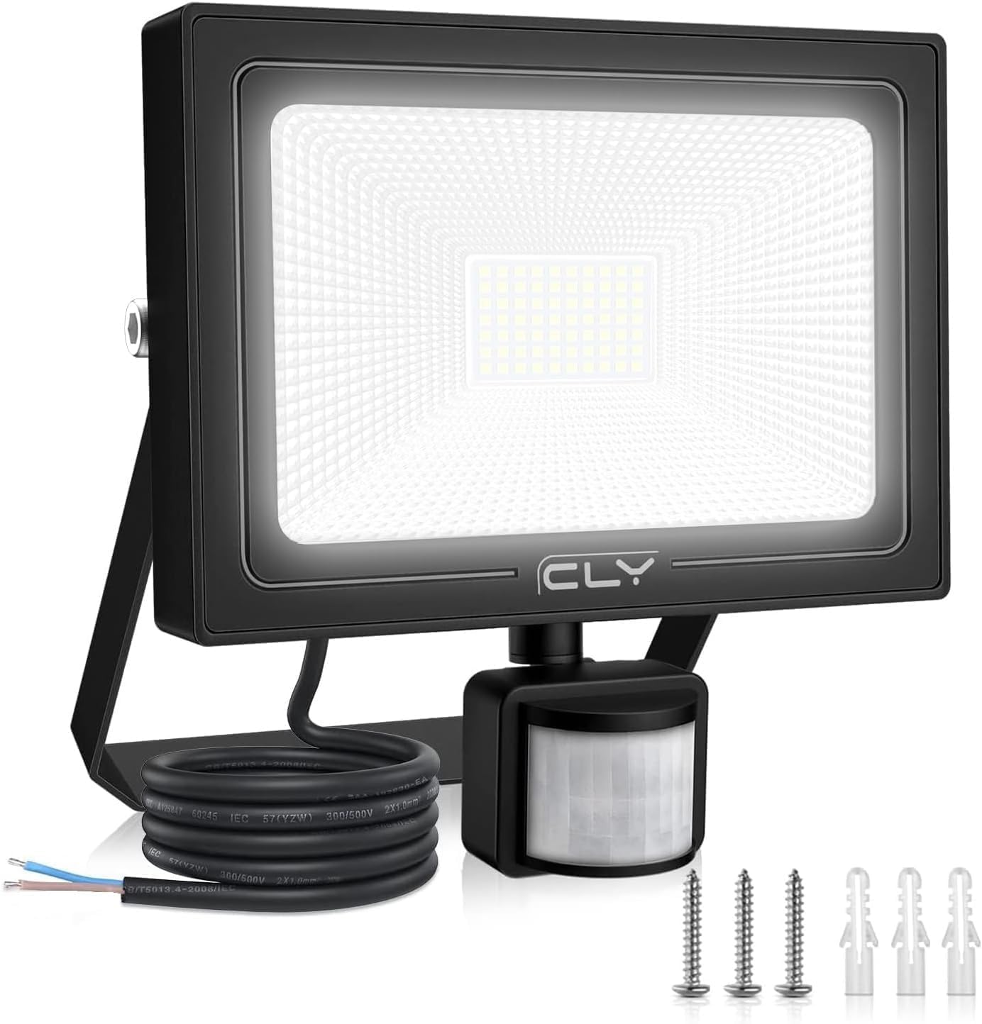 CLY 60W Security Lights Outdoor Motion Sensor, Sensor Light 5200LM IP66 Waterproof LED Floodlight with PIR, 6500K Cold White LED Outdoor Lights Mains Powered with Sensor for Backyard, Garden