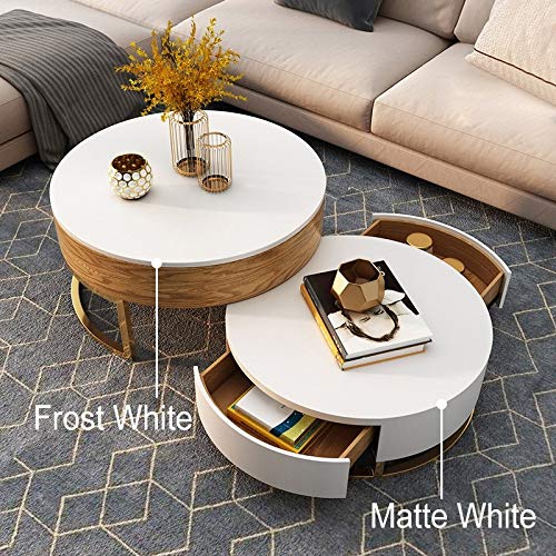 Homary Round Coffee Table White with Storage LiftTop Wood Coffee Table