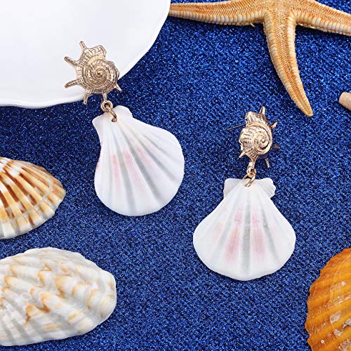 MOLOCH Shell Earrings for Women Natural Conch Shell Earrings Octagon Freshwater Pearl Drop Earring Beach Earrings Jewelry (Scallop)