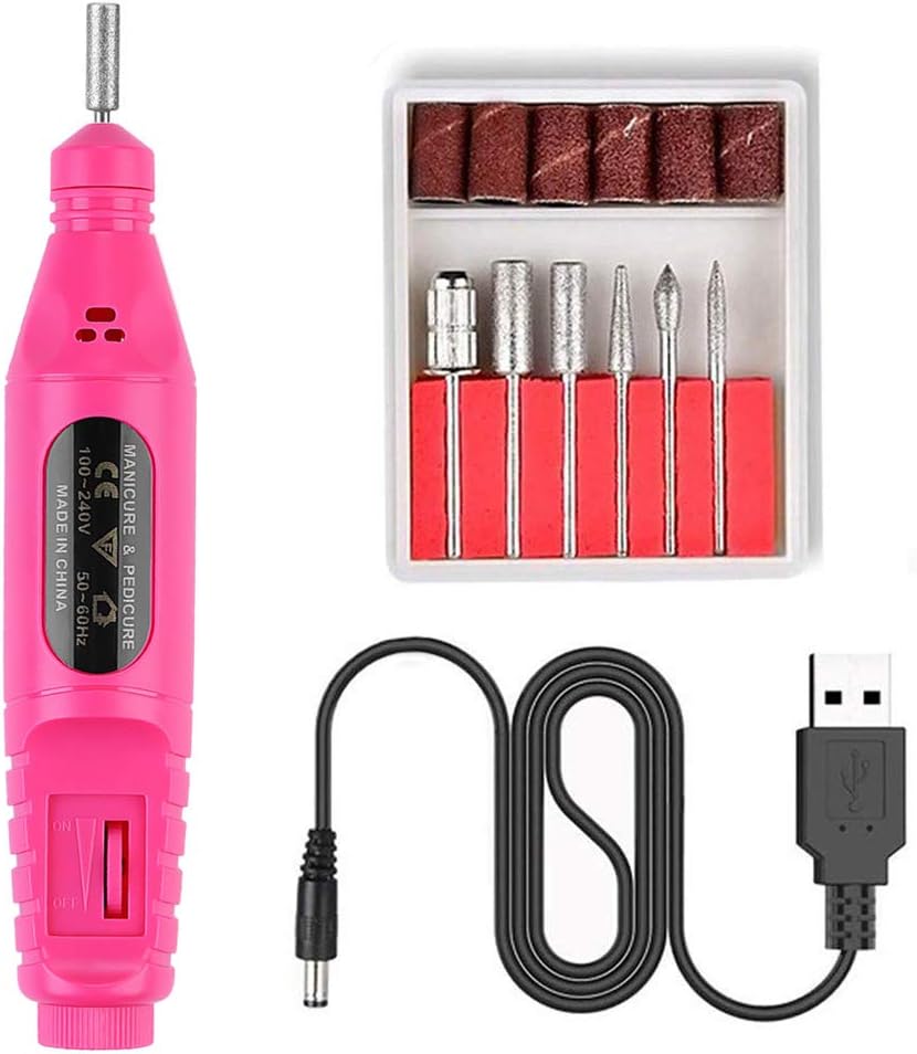Portable USB Electric Nail Drill Professional Efile Nail Drill Kit For Gel Nails, Acrylic, Manicure Pedicure Polishing Shape Tools,Rose Red