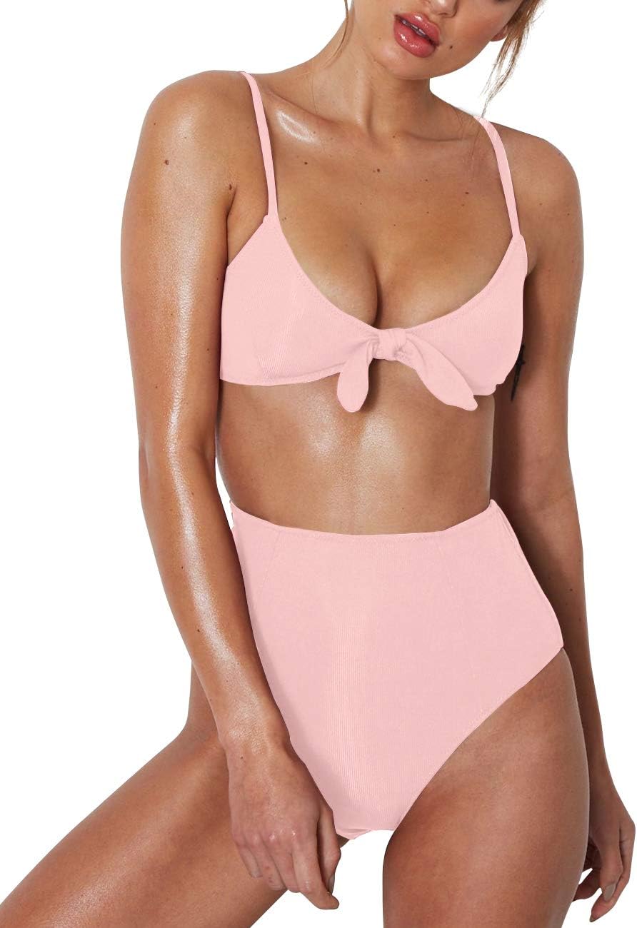 XUNYU High Waisted Bikini Set for Women Swimsuits Push Up Tie Knot Swimwear Two Piece Bathing Suits