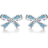 STHSPHOO 925 Sterling Silver Birthstone Bow Stud Earrings for Girls Women Bow Jewelry Birthday Gifts for Teens Kids Girls Bowknot Stud Earrings