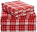 Amazon Brand – Pinzon Plaid Flannel Bed Sheet Set - Queen, Bordeaux Plaid