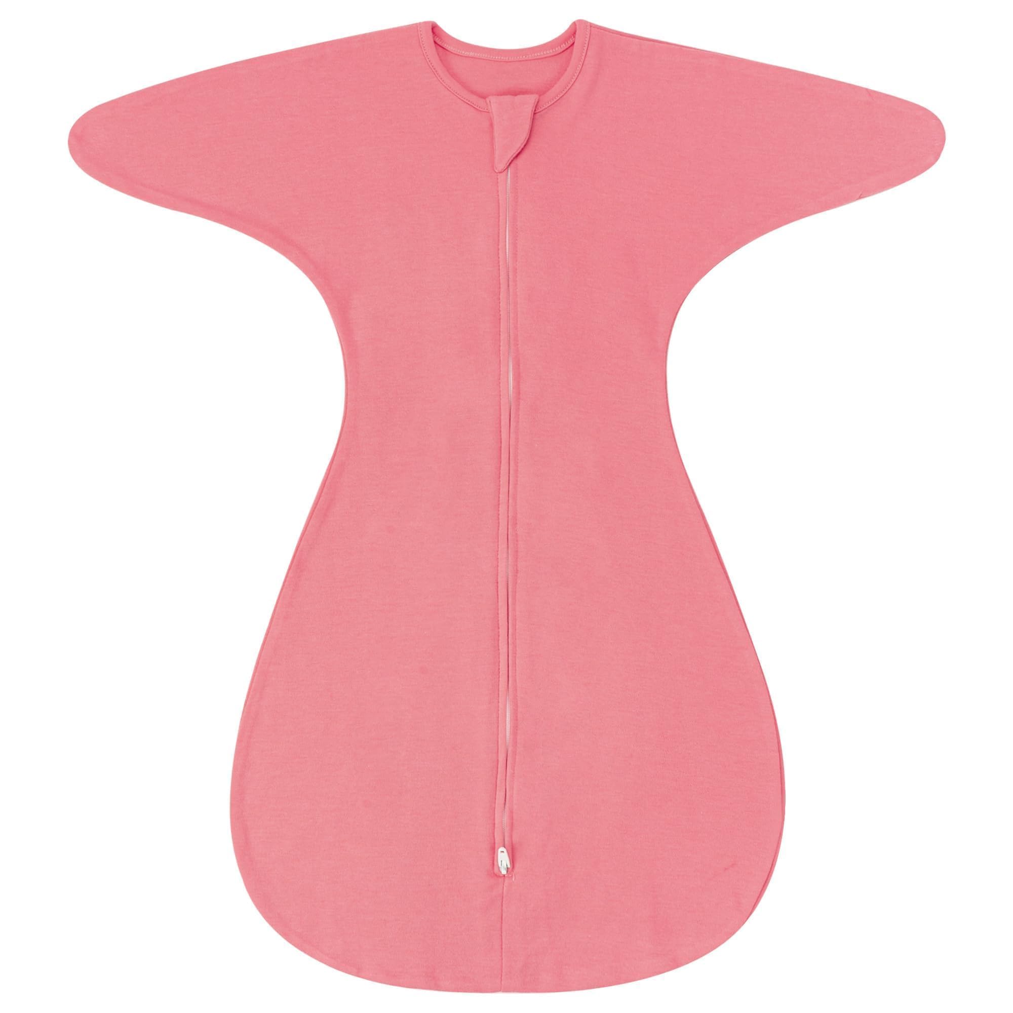 Photo 1 of ZIGJOY Shark-Fin Transition Swaddle - 1.0 Tog Baby Sleep Sack 6-12 Months Soft Cotton Transitional Baby Wearable Blanket with 2-Way Zipper for All Seasons, Pink, Large