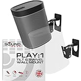 Sound Bass Play 1 Wall Mount, Black, Pair, Compatible with Sonos Play:1 Only, Twin Pack, Adjustable Swivel & Tilt Mechanism, 2 Mounting Brackets Includes All Fixings