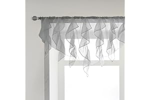 PearAge Ruffled Voile Semi Sheer Curtain Valance, Kitchen Living Room Shabby Chic Ruffle Valance Curtains, Girls Daughters Bedroom Cascade Window Valance 52x26 Inches (Grey-Triangle)