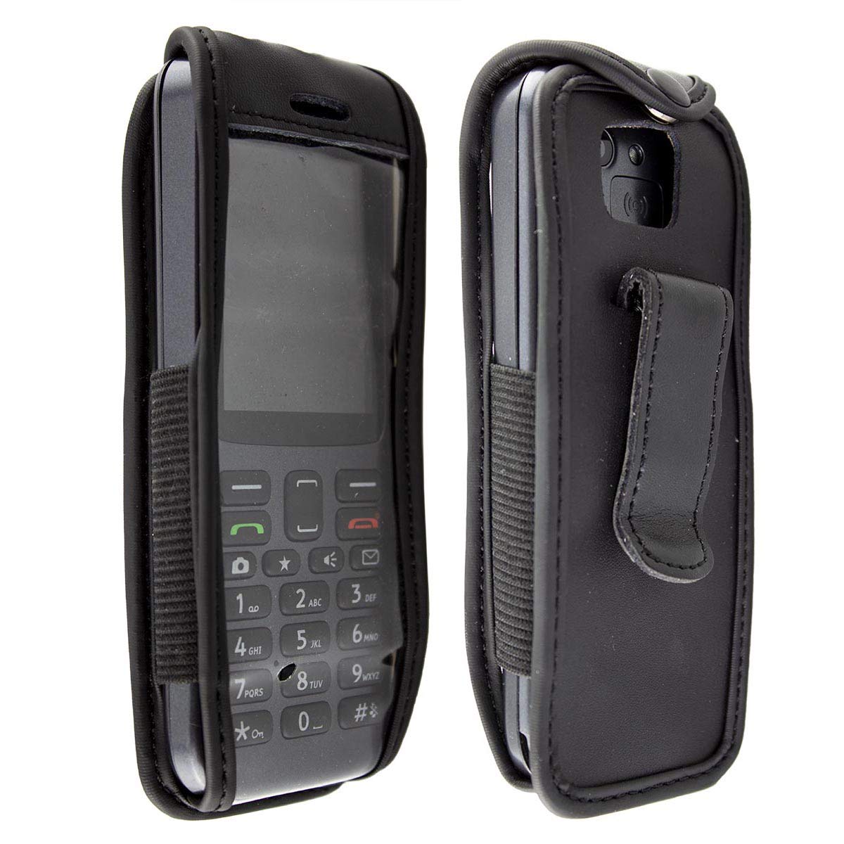 caseroxx Leather-Case with belt clip compatible with Doro 5516/5517 made from genuine leather, Pouch with belt clip and viewing window in black