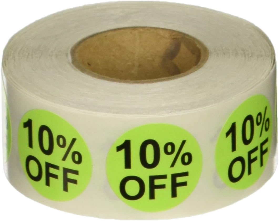10% Percent Off Stickers for Retail 0.75 Inch 500 Adhesive Labels