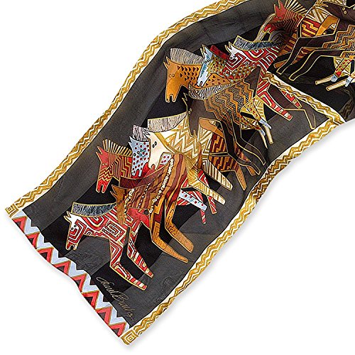 Native Horses Black Silk Scarf with Sequins by Laurel Burch