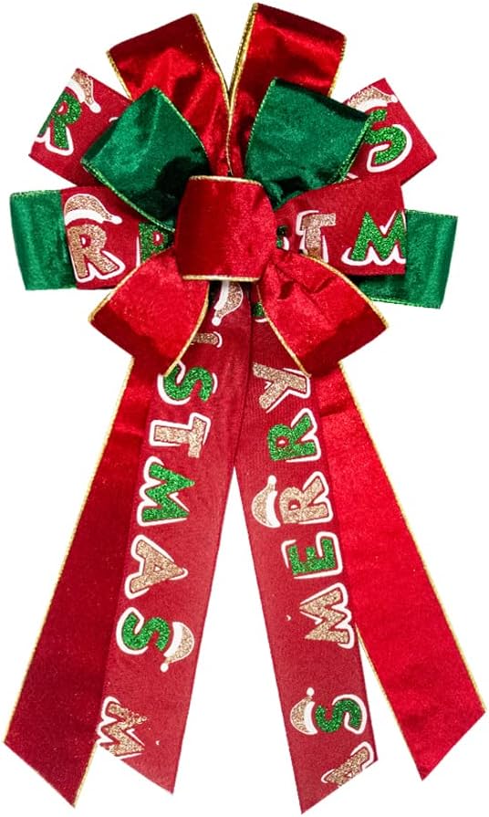 Bows & Ribbons - Hying Large Christmas Bow for Wreath, Red Green Velvet Wreath Bow for Christmas Décor - Winter Christmas Bow for Front Door Indoor Outdoor Wall Decoration Supplies Ornament