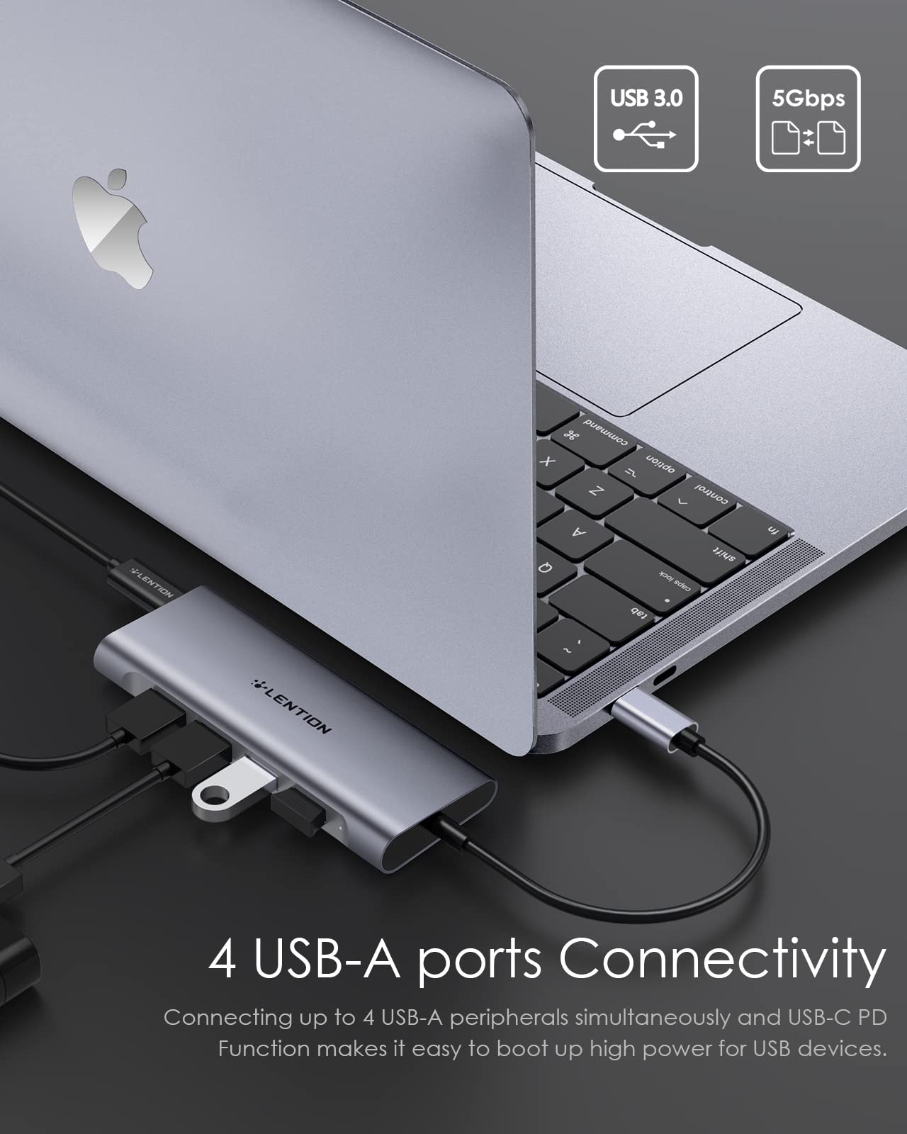 LENTION USB-C Multi-Port Hub with 4K HDMI Output, 100W PD, 4 USB 3.0 5Gbps Compatible 2024-2016 MacBook Pro, New Mac Air & Surface, Chromebook, iPhone 15, More, Stable Driver Adapter (C35, Space Gray)